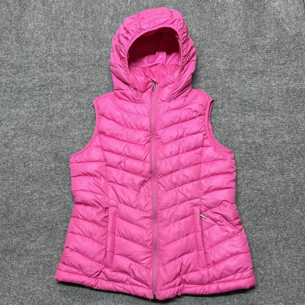 YMI Puffer Vest Juniors Large Pink Hooded Quilted Insulated Lightweight Zip